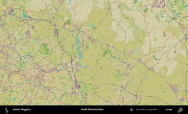 Kuzey Warwickshire. Birleşik Krallık 'ın idari alanı bir OpenStreetMap İnsani Biçim haritası üzerinde