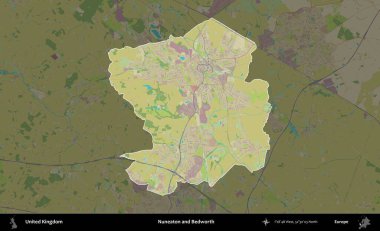 Nuneaton ve Bedworth. Birleşik Krallık 'ın idari alanı karanlık bir OpenStreetMap İnsani Haritası biçiminde vurgulanmış ve özetlenmiştir