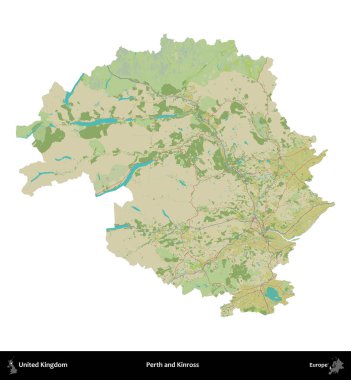 Perth ve Kinross. Birleşik Krallık 'ın idari alanı bir OpenStreetMap İnsani Harita stili haritasında beyaza izole edildi