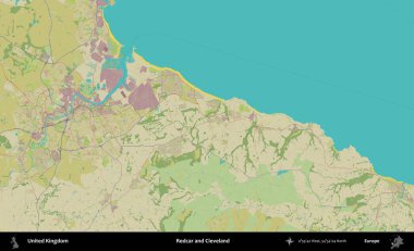 Redcar ve Cleveland. Birleşik Krallık 'ın idari alanı bir OpenStreetMap İnsani Biçim haritası üzerinde