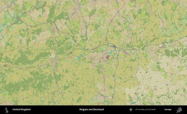 Reigate ve Banstead. Birleşik Krallık 'ın idari alanı bir OpenStreetMap İnsani Biçim haritası üzerinde