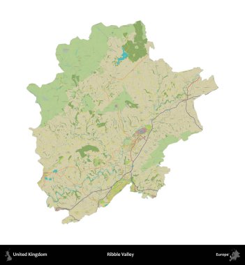 Ribble Vadisi. Birleşik Krallık 'ın idari alanı bir OpenStreetMap İnsani Harita stili haritasında beyaza izole edildi