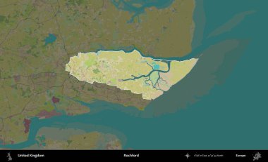 Rochford. Birleşik Krallık 'ın idari alanı karanlık bir OpenStreetMap İnsani Haritası biçiminde vurgulanmış ve özetlenmiştir