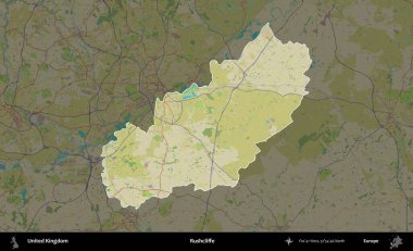 Rushcliffe. Birleşik Krallık 'ın idari alanı karanlık bir OpenStreetMap İnsani Haritası biçiminde vurgulanmış ve özetlenmiştir