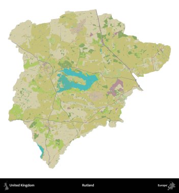 Rutland. Birleşik Krallık 'ın idari alanı bir OpenStreetMap İnsani Harita stili haritasında beyaza izole edildi