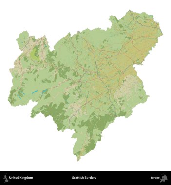 İskoç Sınırı. Birleşik Krallık 'ın idari alanı bir OpenStreetMap İnsani Harita stili haritasında beyaza izole edildi