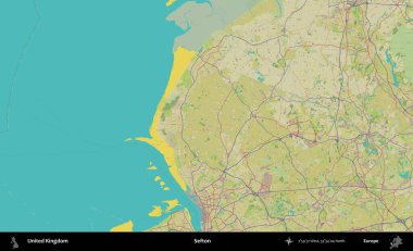 Sefton. Birleşik Krallık 'ın idari alanı bir OpenStreetMap İnsani Biçim haritası üzerinde