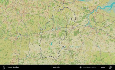 Yediler. Birleşik Krallık 'ın bir OpenStreetMap İnsani Biçim haritasında özetlenmiş idari alanı