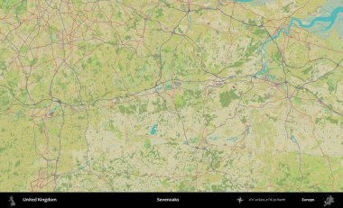 Yediler. Birleşik Krallık 'ın idari alanı bir OpenStreetMap İnsani Biçim haritası üzerinde