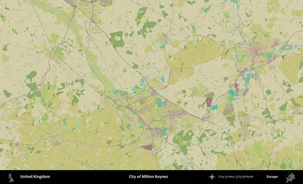 Milton Keynes şehri. Birleşik Krallık 'ın idari alanı bir OpenStreetMap İnsani Biçim haritası üzerinde