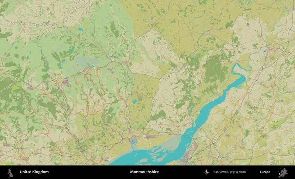 Monmouthshire 'da. Birleşik Krallık 'ın idari alanı bir OpenStreetMap İnsani Biçim haritası üzerinde