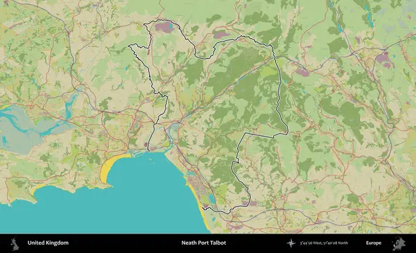 Talbot Limanı 'nın yanında. Birleşik Krallık 'ın bir OpenStreetMap İnsani Biçim haritasında özetlenmiş idari alanı