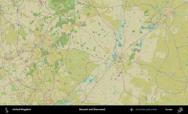 Newark ve Sherwood. Birleşik Krallık 'ın idari alanı bir OpenStreetMap İnsani Biçim haritası üzerinde