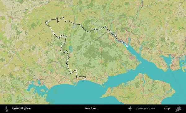 Yeni Orman. Birleşik Krallık 'ın bir OpenStreetMap İnsani Biçim haritasında özetlenmiş idari alanı