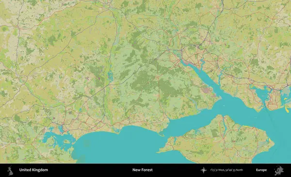 Yeni Orman. Birleşik Krallık 'ın idari alanı bir OpenStreetMap İnsani Biçim haritası üzerinde