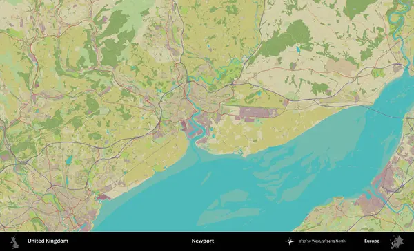 Newport. Birleşik Krallık 'ın idari alanı bir OpenStreetMap İnsani Biçim haritası üzerinde