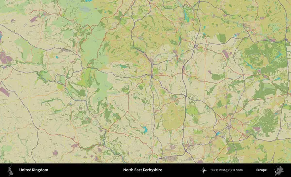 Kuzey Doğu Derbyshire. Birleşik Krallık 'ın idari alanı bir OpenStreetMap İnsani Biçim haritası üzerinde