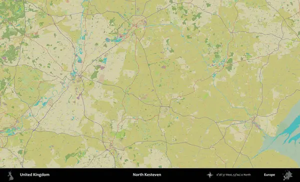 Kuzey Kesteven. Birleşik Krallık 'ın idari alanı bir OpenStreetMap İnsani Biçim haritası üzerinde