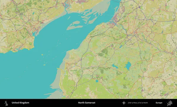 Kuzey Somerset. Birleşik Krallık 'ın idari alanı bir OpenStreetMap İnsani Biçim haritası üzerinde