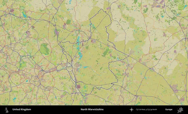 Kuzey Warwickshire. Birleşik Krallık 'ın bir OpenStreetMap İnsani Biçim haritasında özetlenmiş idari alanı