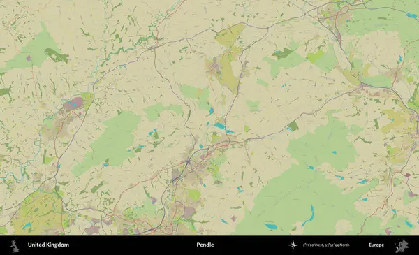 Pendle. Birleşik Krallık 'ın idari alanı bir OpenStreetMap İnsani Biçim haritası üzerinde