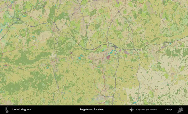 Reigate ve Banstead. Birleşik Krallık 'ın idari alanı bir OpenStreetMap İnsani Biçim haritası üzerinde