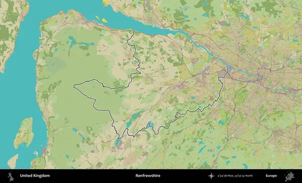 Renfrewshire 'da. Birleşik Krallık 'ın bir OpenStreetMap İnsani Biçim haritasında özetlenmiş idari alanı