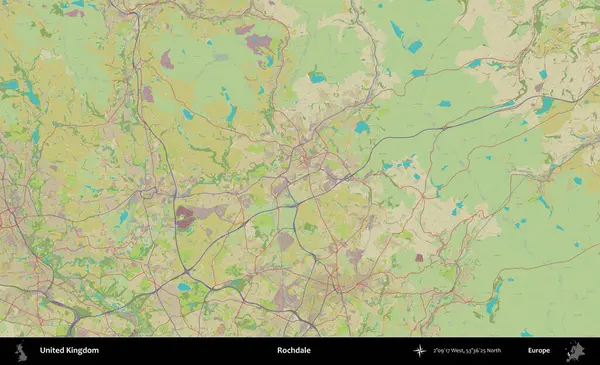Rochdale 'de. Birleşik Krallık 'ın idari alanı bir OpenStreetMap İnsani Biçim haritası üzerinde