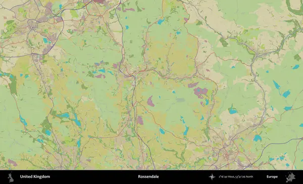 Rossendale 'de. Birleşik Krallık 'ın idari alanı bir OpenStreetMap İnsani Biçim haritası üzerinde