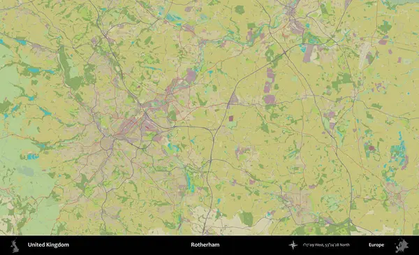 Rotherham. Birleşik Krallık 'ın idari alanı bir OpenStreetMap İnsani Biçim haritası üzerinde