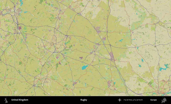 Ragbi. Birleşik Krallık 'ın idari alanı bir OpenStreetMap İnsani Biçim haritası üzerinde