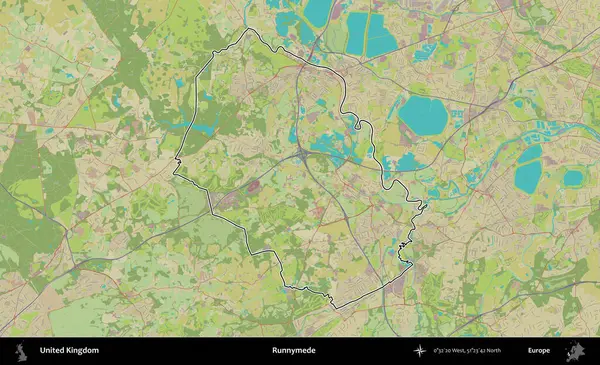 Runnymede. Birleşik Krallık 'ın bir OpenStreetMap İnsani Biçim haritasında özetlenmiş idari alanı