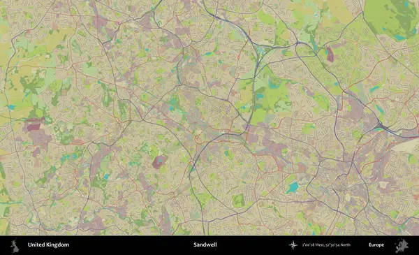 Sandwell. Birleşik Krallık 'ın idari alanı bir OpenStreetMap İnsani Biçim haritası üzerinde
