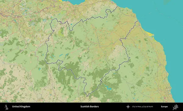 İskoç Sınırı. Birleşik Krallık 'ın bir OpenStreetMap İnsani Biçim haritasında özetlenmiş idari alanı
