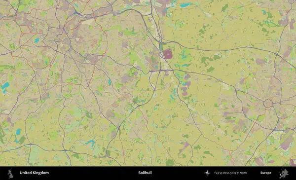 Solihull. Birleşik Krallık 'ın idari alanı bir OpenStreetMap İnsani Biçim haritası üzerinde