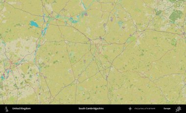 Güney Cambridgeshire. Birleşik Krallık 'ın idari alanı bir OpenStreetMap İnsani Biçim haritası üzerinde