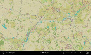 Güney Derbyshire. Birleşik Krallık 'ın idari alanı bir OpenStreetMap İnsani Biçim haritası üzerinde