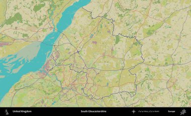 Güney Gloucestershire. Birleşik Krallık 'ın bir OpenStreetMap İnsani Biçim haritasında özetlenmiş idari alanı