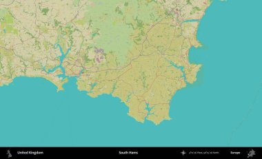South Hams 'da. Birleşik Krallık 'ın idari alanı bir OpenStreetMap İnsani Biçim haritası üzerinde