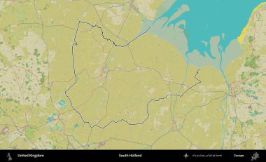 Güney Hollanda. Birleşik Krallık 'ın bir OpenStreetMap İnsani Biçim haritasında özetlenmiş idari alanı