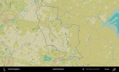 Güney Kesteven. Birleşik Krallık 'ın bir OpenStreetMap İnsani Biçim haritasında özetlenmiş idari alanı