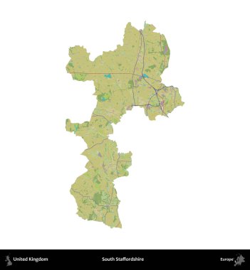 Güney Staffordshire. Birleşik Krallık 'ın idari alanı bir OpenStreetMap İnsani Harita stili haritasında beyaza izole edildi