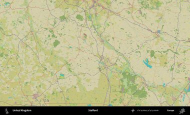 Stafford. Birleşik Krallık 'ın idari alanı bir OpenStreetMap İnsani Biçim haritası üzerinde