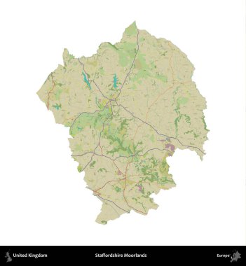 Staffordshire bozkırları. Birleşik Krallık 'ın idari alanı bir OpenStreetMap İnsani Harita stili haritasında beyaza izole edildi