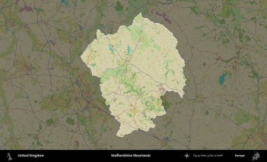 Staffordshire bozkırları. Birleşik Krallık 'ın idari alanı karanlık bir OpenStreetMap İnsani Haritası biçiminde vurgulanmış ve özetlenmiştir