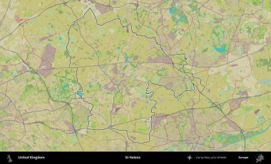 Aziz Helens. Birleşik Krallık 'ın bir OpenStreetMap İnsani Biçim haritasında özetlenmiş idari alanı