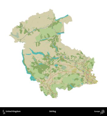 Stirling. Birleşik Krallık 'ın idari alanı bir OpenStreetMap İnsani Harita stili haritasında beyaza izole edildi