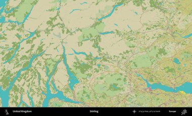 Stirling. Birleşik Krallık 'ın idari alanı bir OpenStreetMap İnsani Biçim haritası üzerinde