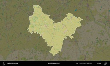 Stratford-on-Avon. Birleşik Krallık 'ın idari alanı karanlık bir OpenStreetMap İnsani Haritası biçiminde vurgulanmış ve özetlenmiştir