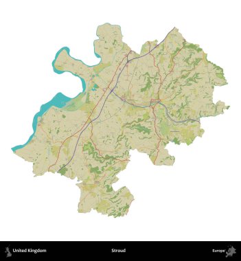 Güçlü. Birleşik Krallık 'ın idari alanı bir OpenStreetMap İnsani Harita stili haritasında beyaza izole edildi